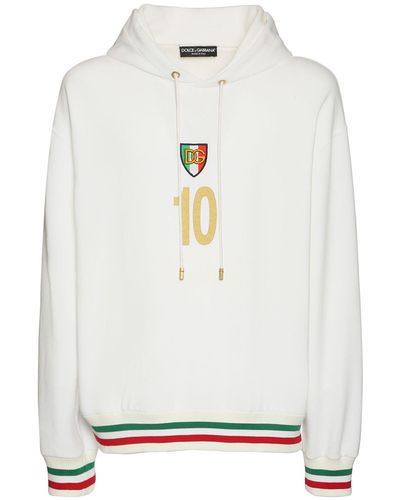 Dolce & Gabbana Sweat-shirt En Coton Imprimé À Capuche - Blanc