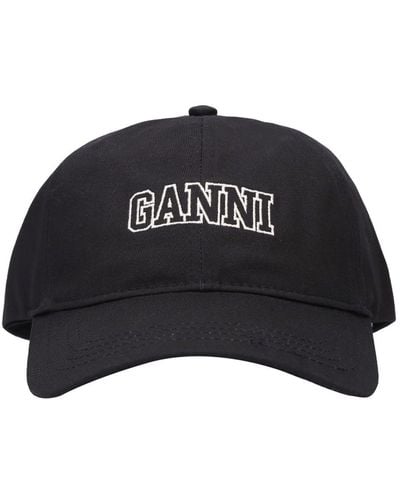 Ganni Cappello in cotone con logo - Nero