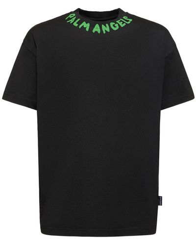 Palm Angels Camiseta de algodón con logo - Negro