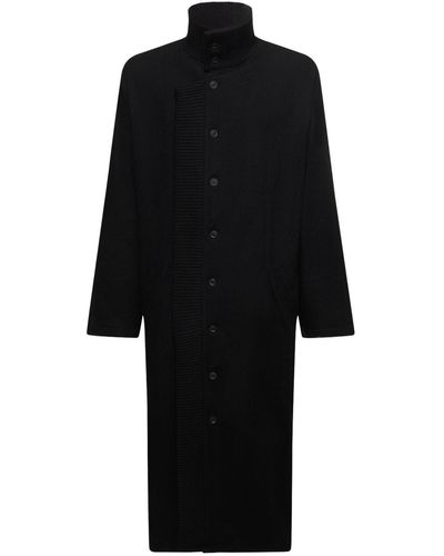 Yohji Yamamoto Layered Wool Blend Long Coat - Schwarz