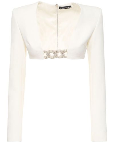 David Koma Cady Crop V Neck Chain Top - White