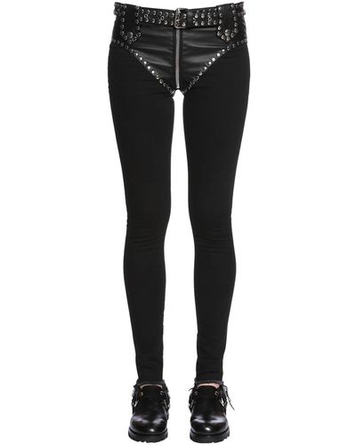 1017 ALYX 9SM Slim Studded Faux Leather & Denim Jeans - Black