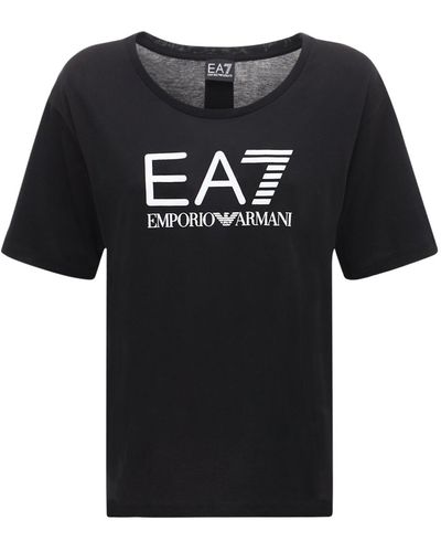 EA7 Camiseta De Algodón Con Logo - Negro
