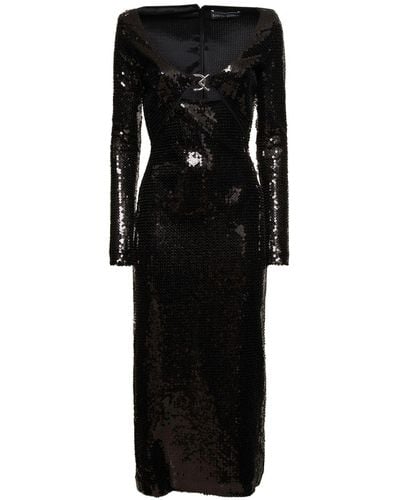 David Koma Logo Buckle Sequined Midi Dress - Black