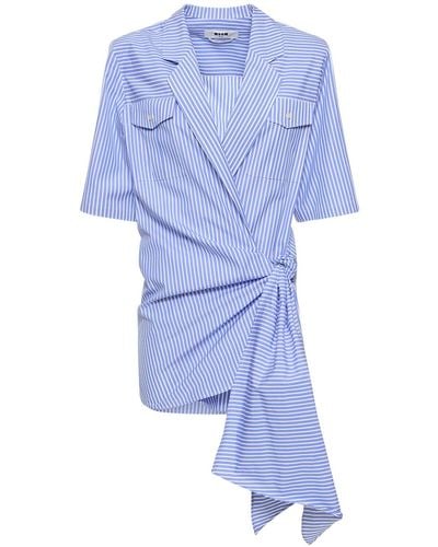 MSGM Robe courte en popeline de coton - Bleu