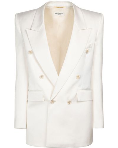 Saint Laurent Jacket In Wool Gabardine - White