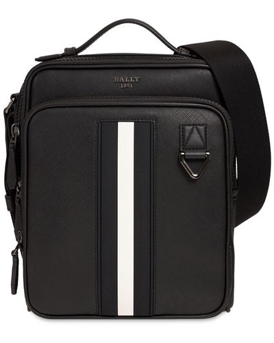 Bally Logo Stripe Leather Crossbody Bag - Black