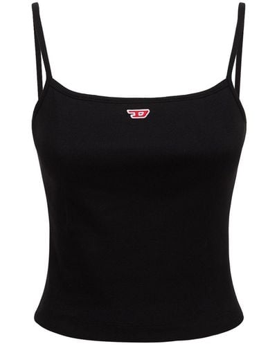 DIESEL Stretch Cotton Jersey Logo Tank Top - Black