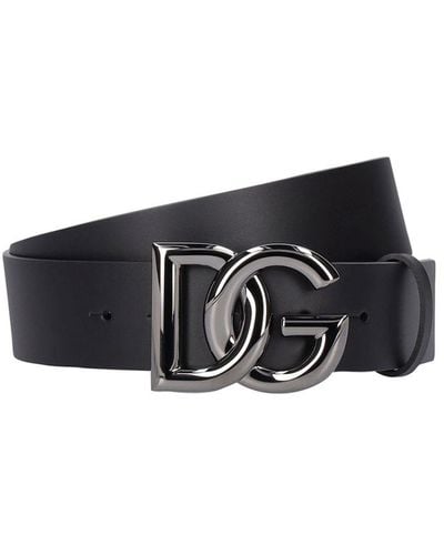 Dolce & Gabbana Calfskin belt with crossover DG buckle logo - Nero