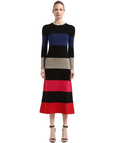 Sonia Rykiel Striped Stretch Wool Blend Knit Dress - Black