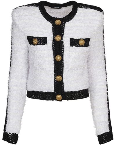 Balmain Tweed Knit Cropped Jacket - Black