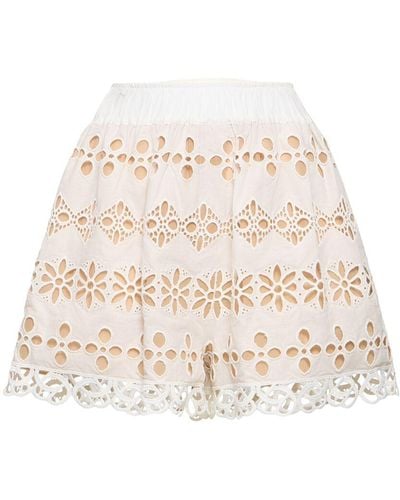 Elie Saab Embroidered Cotton & Silk Blend Shorts - Natural