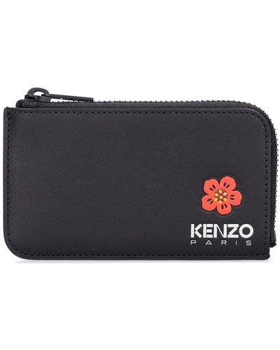 KENZO Porte-cartes zippé en cuir imprimé boke - Bleu