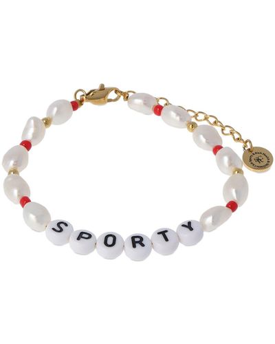 Sporty & Rich Sporty Faux Pearl & Bead Bracelet - White