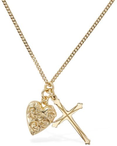 Emanuele Bicocchi Cross & Arabesque Heart Charm Necklace - Metallic