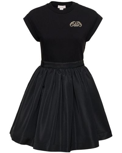 Alexander McQueen Brand-embellished Hybrid Cotton Mini Dress - Black