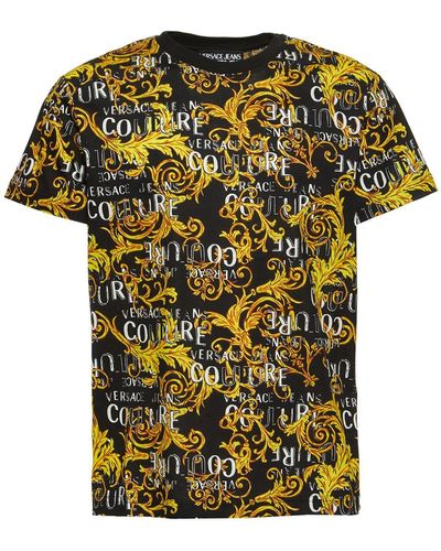 Versace T-shirt en jersey de coton imprimé baroque - Jaune