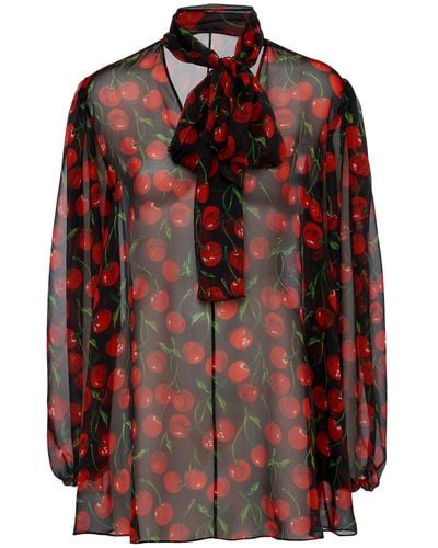 Dolce & Gabbana Cherry Printed Silk Chiffon Shirt - Red