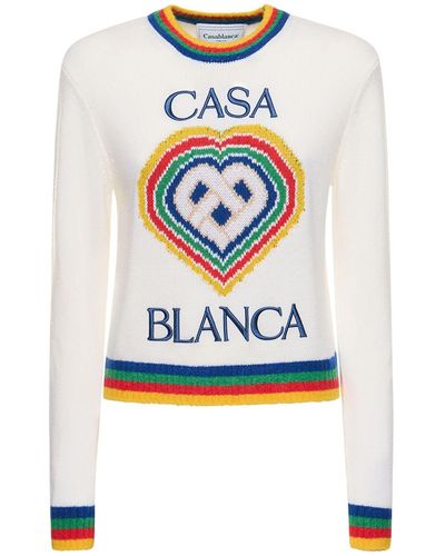 Casablanca Heart Logo Wool Knit Sweater - Blue