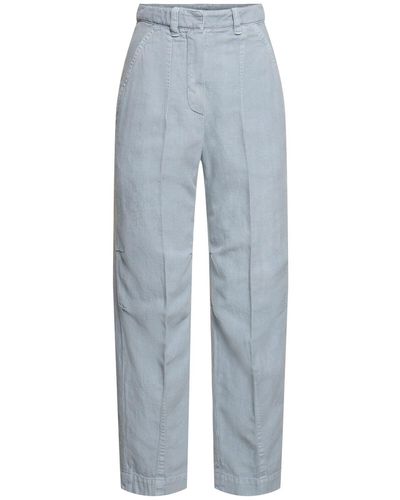Brunello Cucinelli Pantalones anchos de algodón y lino - Azul