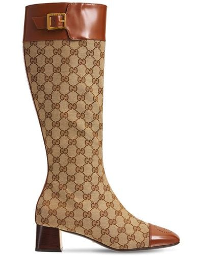 Gucci 45mm Ellis Tall Canvas & Leather Boots - Brown