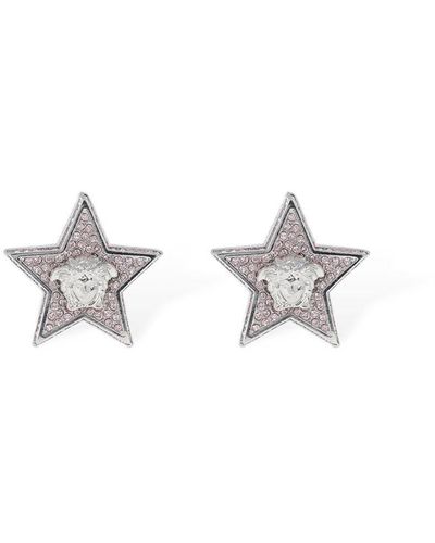 Versace Star & Crystal Medusa Stud Earrings - White