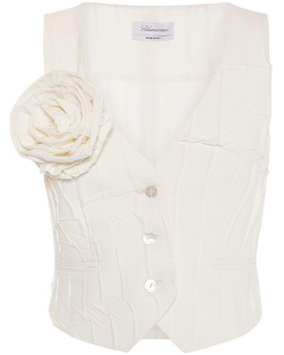 Blumarine Plissé Vest W/ Rose Pin - White