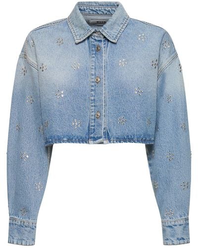 MSGM Cotton Denim Crop Shirt - Blue