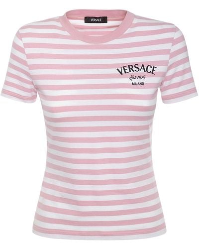 Versace T-shirt in jersey con logo - Rosa