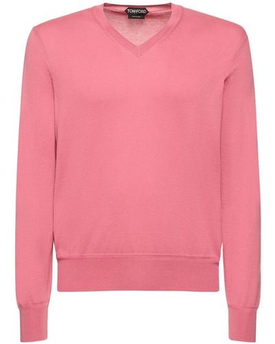 Tom Ford Superfine Cotton V Neck Sweater - Pink