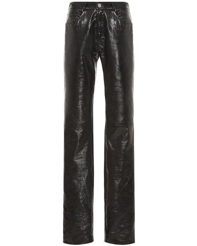 Alessandra Rich Mid Rise Patent Leather Straight Trousers - Black