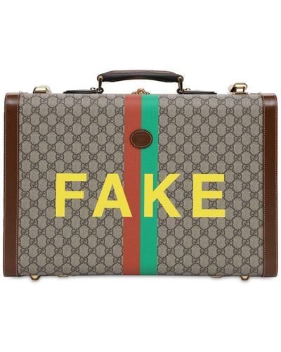Gucci Gg Supreme Fake Not Printed Suitcase - Natural