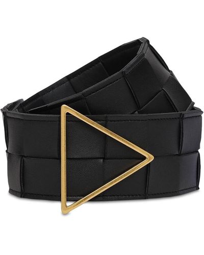 Bottega Veneta 6cm Intreccio Belt W/triangle Buckle - Black