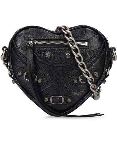 Balenciaga Mini Cagole Heart Leather Chain Wallet - Black