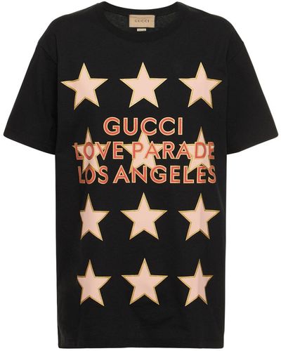 Gucci Camiseta Oversize De Algodón Estampada - Negro