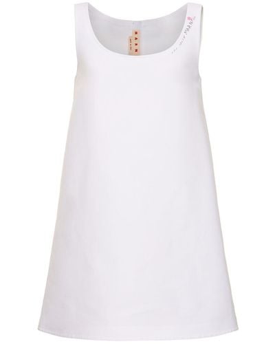 Marni Cotton Cady Logo Mini Dress - White