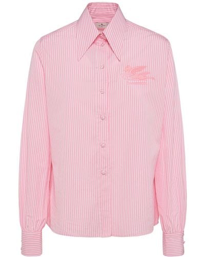 Etro Logo Embroidered Cotton Poplin Shirt - Pink