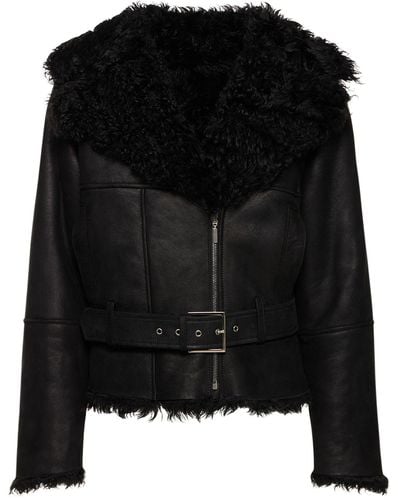 Alberta Ferretti Leather & Shearling Jacket - Black