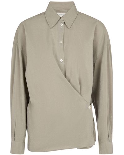 Lemaire Straight Collar Twisted Silk Blend Shirt - Grey