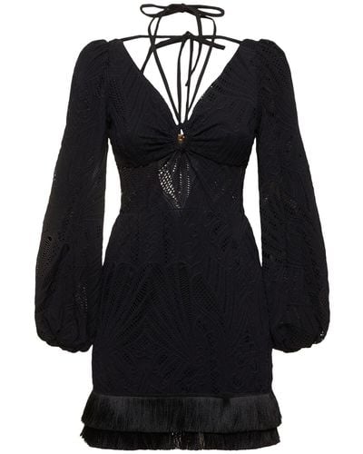 PATBO Lace Mini Dress W/ Fringes - Black