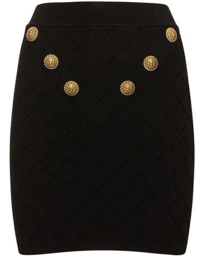 Balmain Knit Mini Skirt W/Buttons - Black