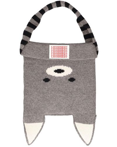 Charles Jeffrey Mini Knitted Racoon Bag/hat - Grey