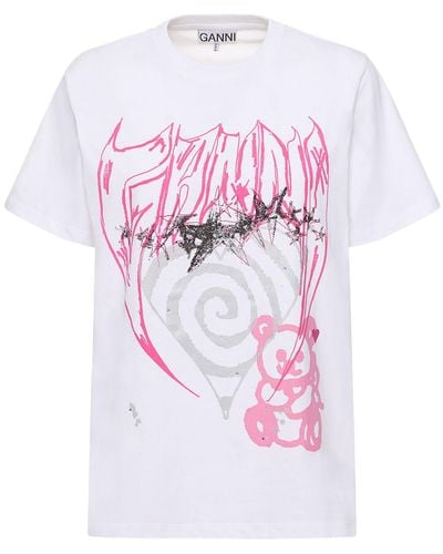 Ganni T-Shirt aus Bio-Baumwolle - Pink