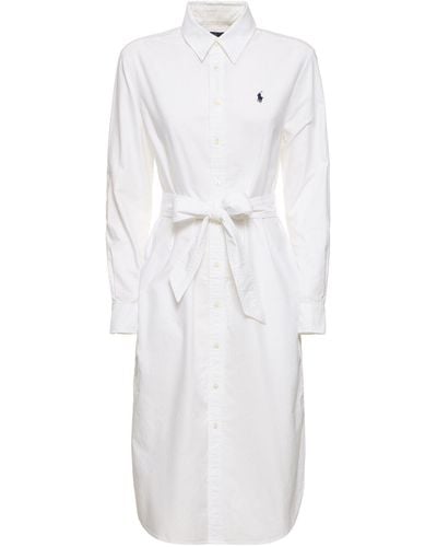 Polo Ralph Lauren Midi-hemdkleid Aus Baumwolle "cory" - Weiß