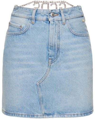Gcds Cotton Denim Mini Skirt W/ Logo Detail - Blue