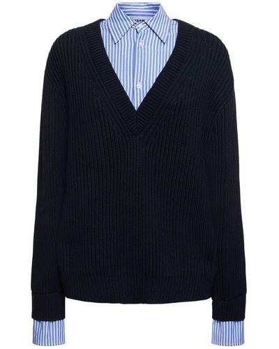 MSGM Sweater Aus Baumwolle Mit V-ausschnitt - Blau