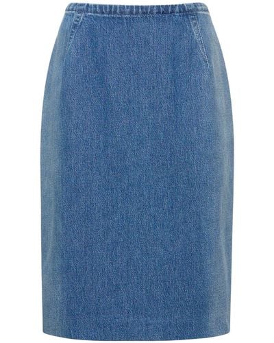 Versace Jupe crayon en denim avec fente au dos - Bleu