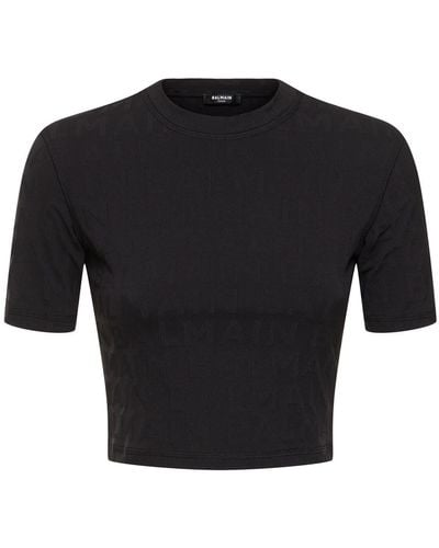 Balmain ジャージークロップドtシャツ - ブラック