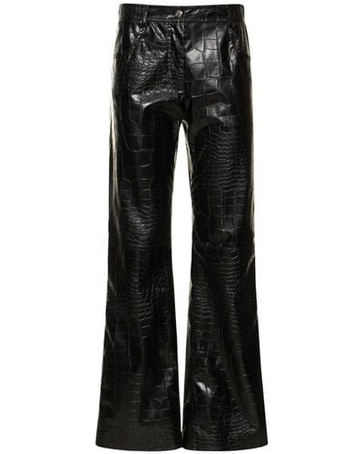 MSGM Croc Embossed Faux Leather Trousers - Black