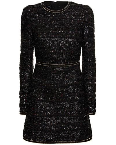Giambattista Valli Sequined Bouclé Long Sleeve Mini Dress - Black